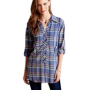 Anthropologie Plenty by Tracy Reese Dania Plaid Print Collared Tunic Top - S